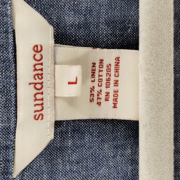 Sundance blue chambray pullover blouse size large textured front linen/cotton - Picture 5 of 7